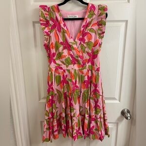 NWOT Taylor Tropical Pink and Green Dress Size L